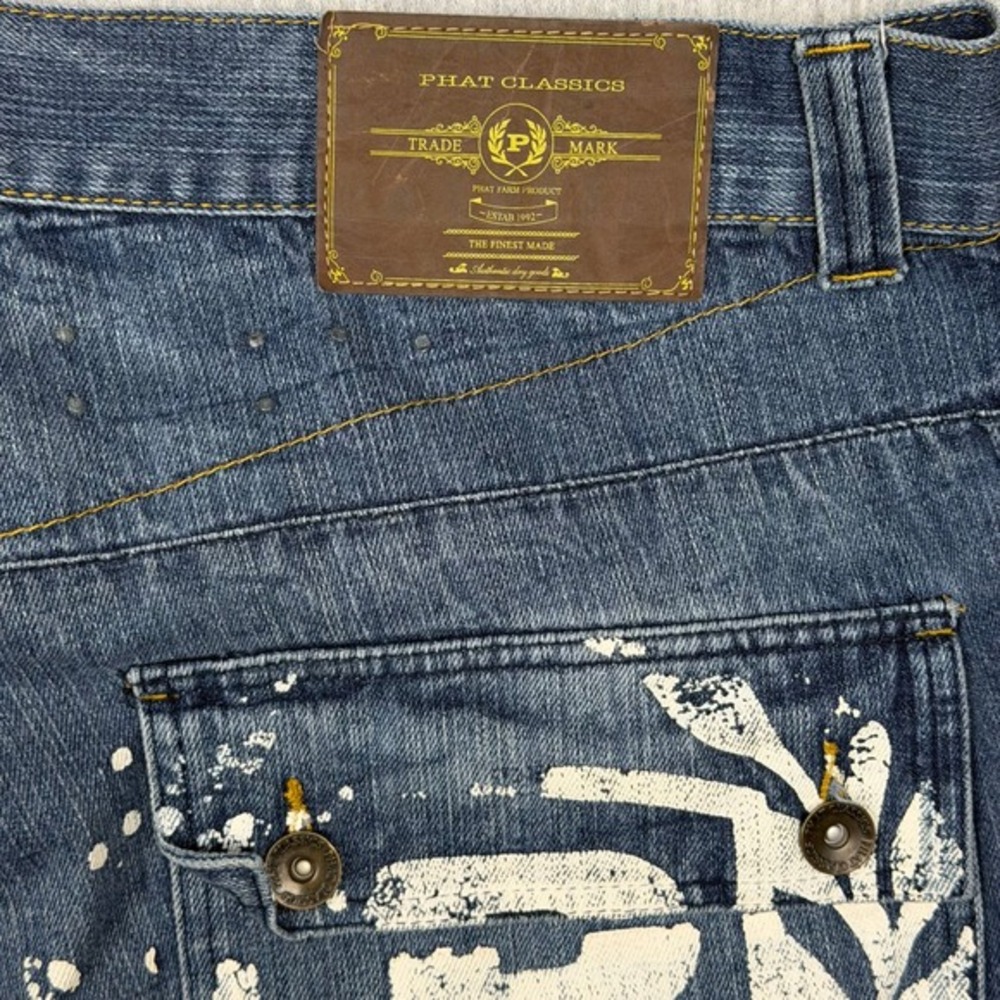 Phat Farm Phat Classics Baggy‎ Jeans Mens 44x32 Blue Medium Wash Y2K Streetwear - Picture 9 of 10
